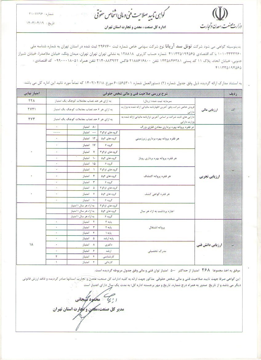 گواهی تأیید صلاحیت فنی و مالی اشخاص حقوقی